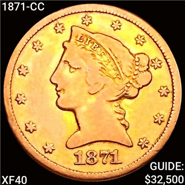 1871-CC $5 Gold Half Eagle NEARLY UNCIRCULATED