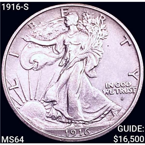 1916-S Walking Liberty Half Dollar CHOICE BU