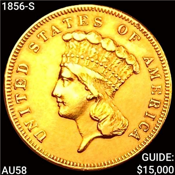 1856-S $3 Gold Piece CHOICE AU