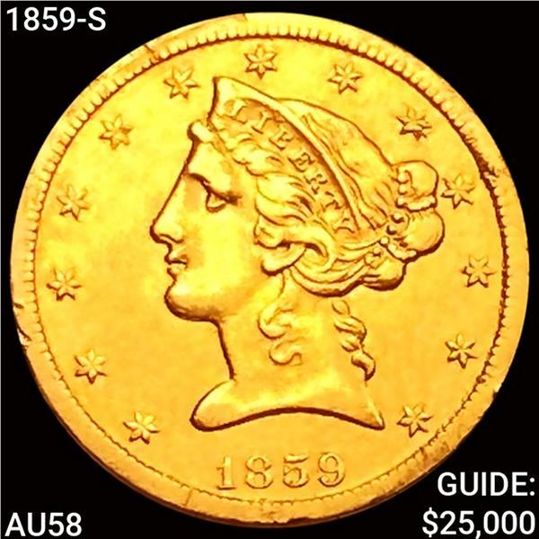 1859-S $5 Gold Half Eagle CHOICE AU