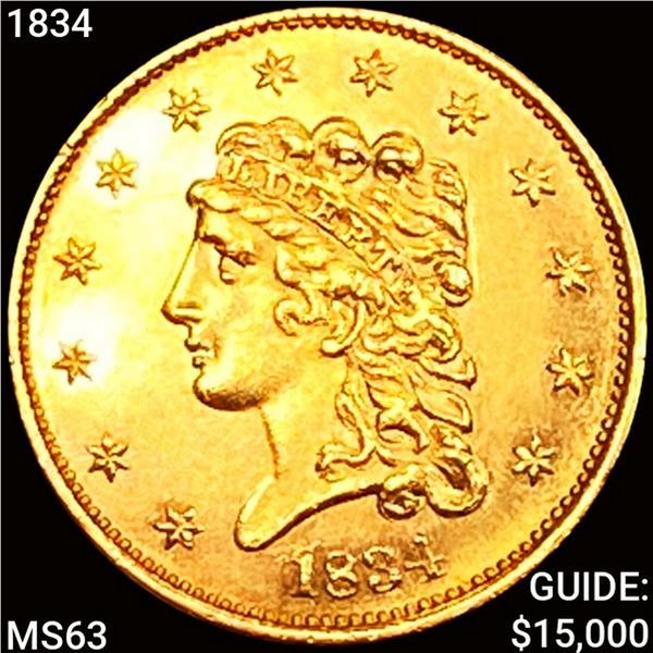 1834 $2.50 Gold Quarter Eagle CHOICE BU