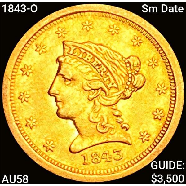 1843-O Sm Date $2.50 Gold Quarter Eagle CHOICE AU