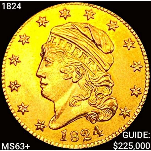 1824 $5 Gold Half Eagle CHOICE BU+