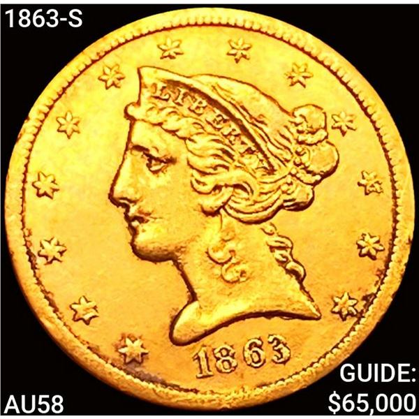 1863-S $5 Gold Half Eagle CHOICE AU