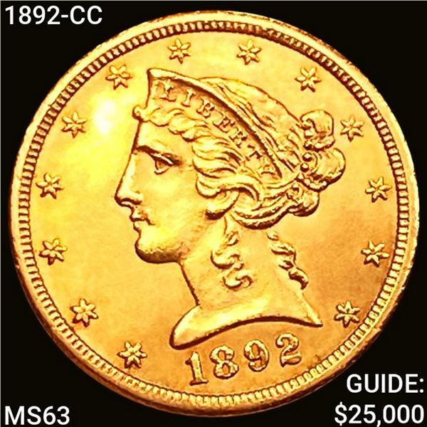 1892-CC $5 Gold Half Eagle CHOICE BU