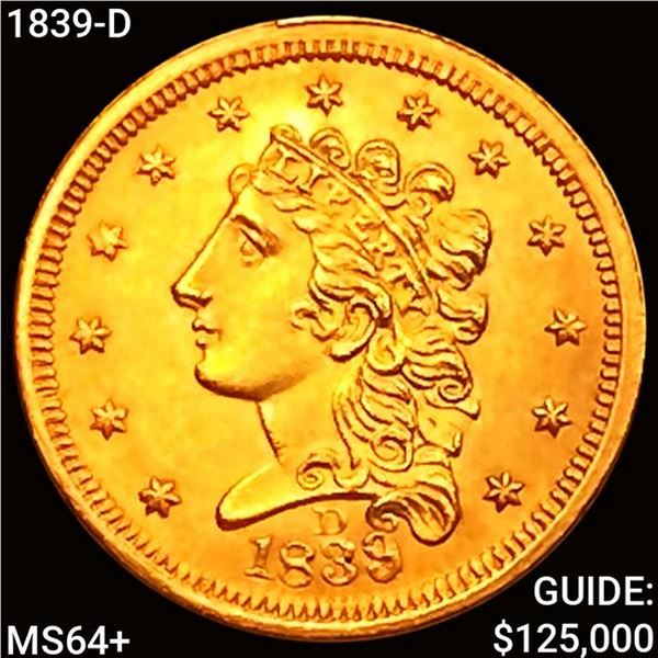 1839-D $2.50 Gold Quarter Eagle CHOICE BU+