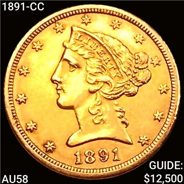 1891-CC $5 Gold Half Eagle CHOICE AU