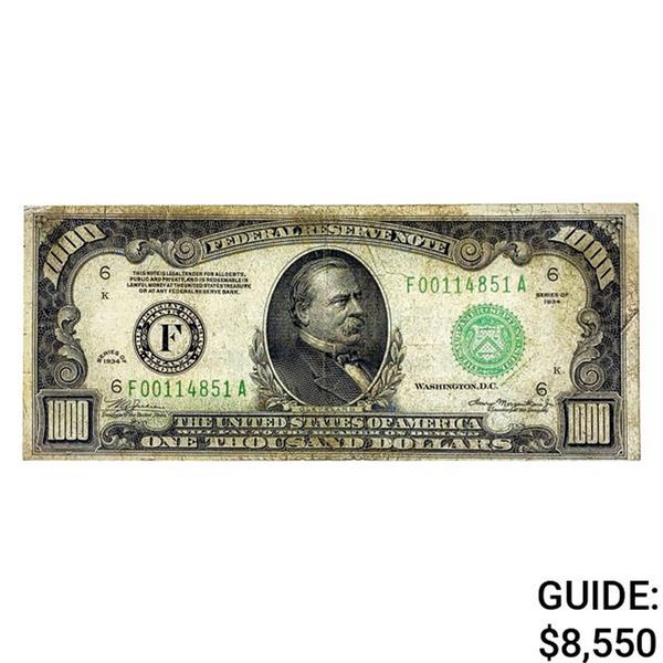 1934 $1000 U.S. Federal Reserve Note Choice VF