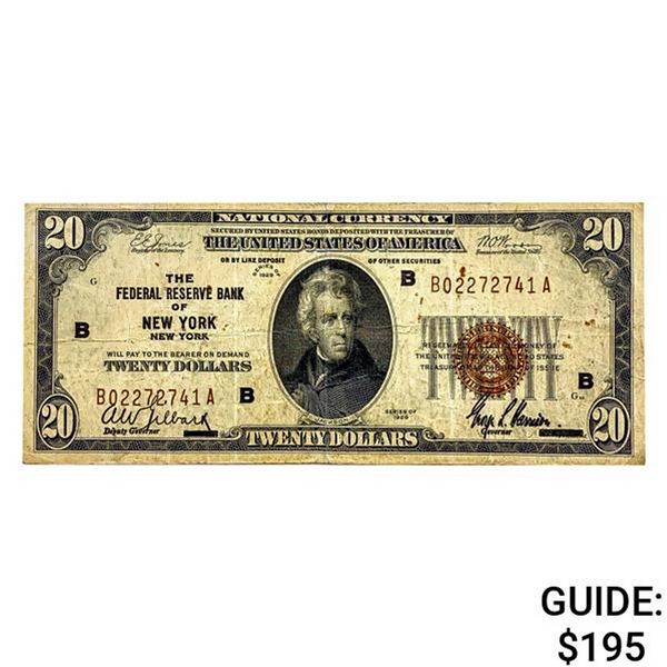 1929 $20 Federal Reserve Note - New York