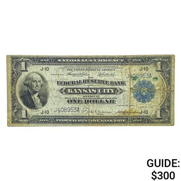 1918 $1 Large Federal Reserve Note - Kansas City