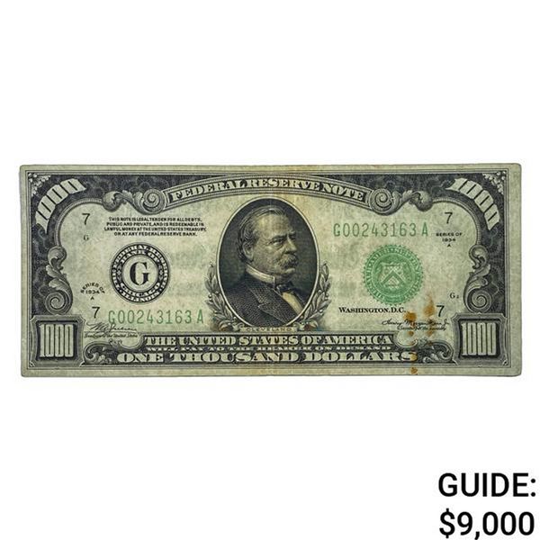 1934A $1000 U.S. FRN - Chicago AU