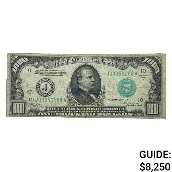 1934A $1000 U.S. FRN - Kansas City Fine