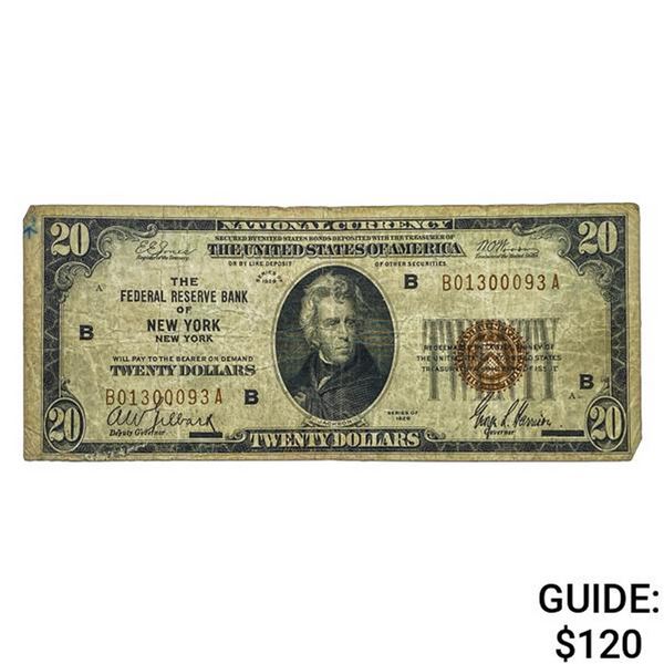 1929 $20 U.S. Federal Reserve Note-New York