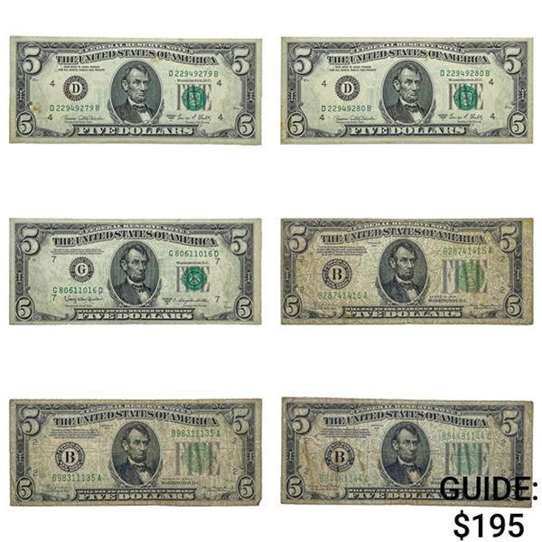 [6]1934-1969 $5 U.S. FRN w/ 2 Consecutive Serial