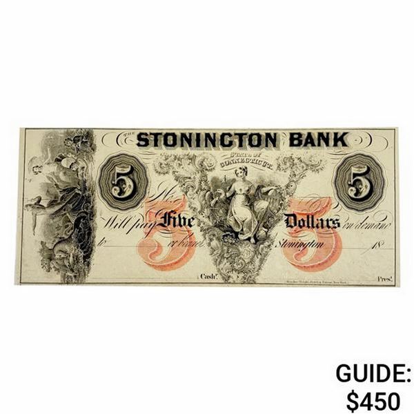 1800's $5 Stonington Bank Note