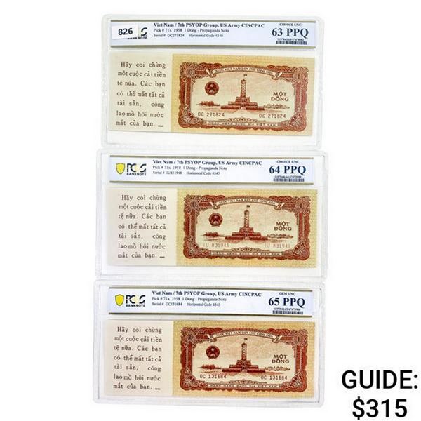 [3] 1958 M Viet Nam 1 Dong Propaganda Note PCGS 63-65