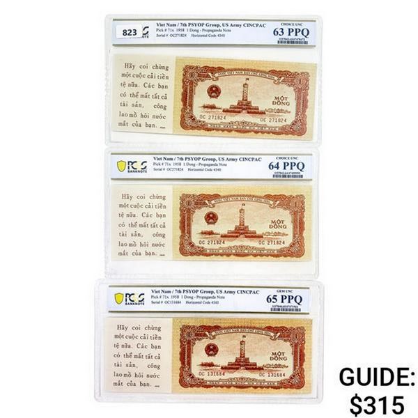 [3] 1958 M Viet Nam 1 Dong Propaganda Note PCGS 63-65