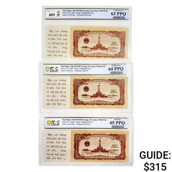 [3] 1958 M Viet Nam 1 Dong Propaganda Note PCGS 63-65