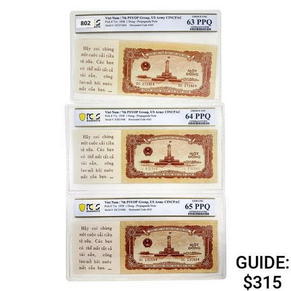 [3] 1958 M Viet Nam 1 Dong Propaganda Note PCGS 63-65