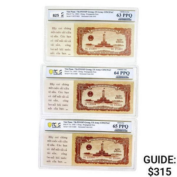 [3] 1958 M Viet Nam 1 Dong Propaganda Note PCGS 63-65