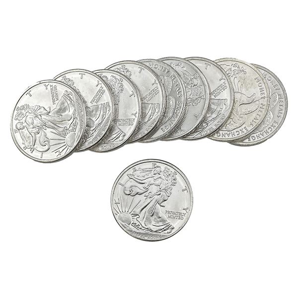 Gem BU 1oz Silver Rounds Lot of 10 [10 Coins]