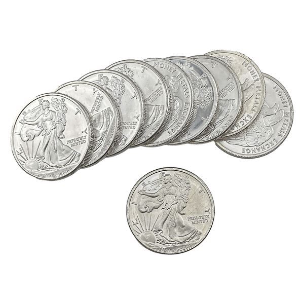 Gem BU 1oz Silver Rounds Lot of 10 [10 Coins]