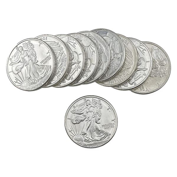 Gem BU 1oz Silver Rounds Lot of 10 [10 Coins]