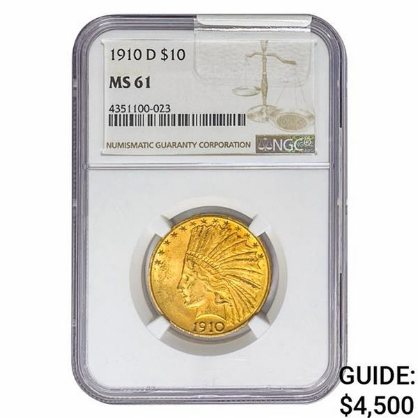 1910-D $10 Gold Eagle NGC MS61