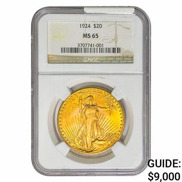 1924 $20 Gold Double Eagle NGC MS65