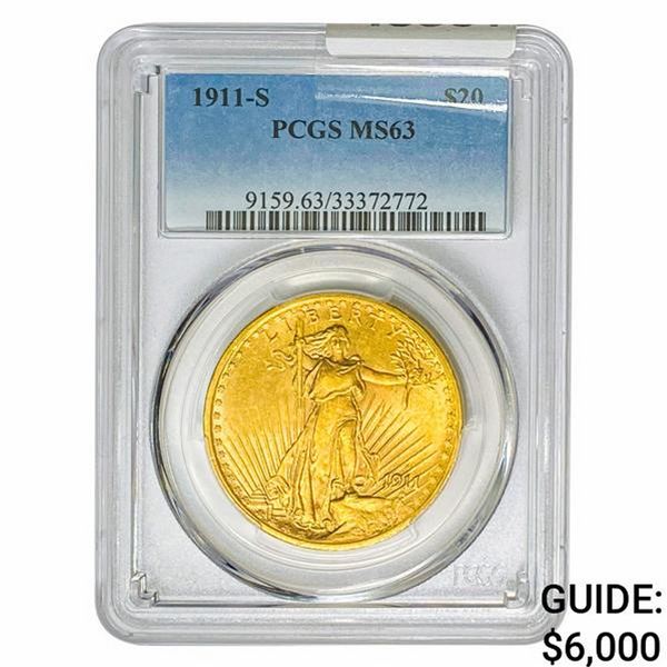 1911-S $20 Gold Double Eagle PCGS MS63