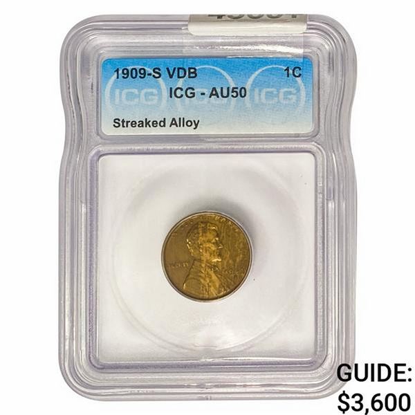 1909-S VDB Wheat Cent ICG AU50