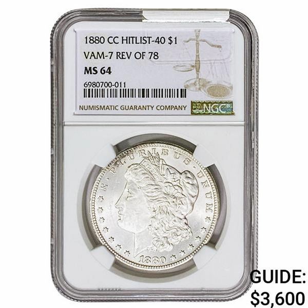1880-CC REV78 Morgan Silver Dollar NGC MS64 VAM-7