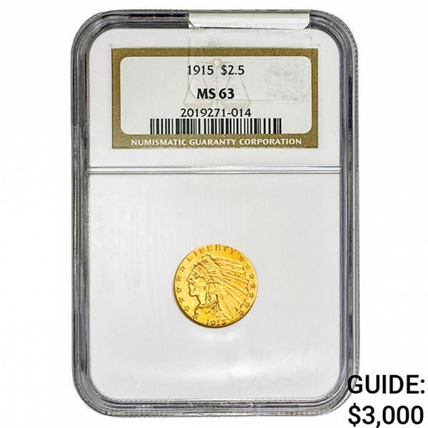 1915 $2.50 Gold Quarter Eagle NGC MS63