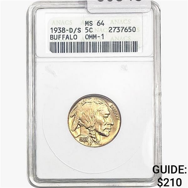 1938-D/S Buffalo Nickel ANACS MS64 OMM-1
