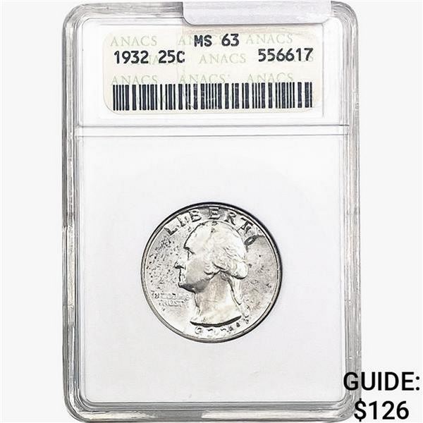 1932 Washington Silver Quarter ANACS MS63