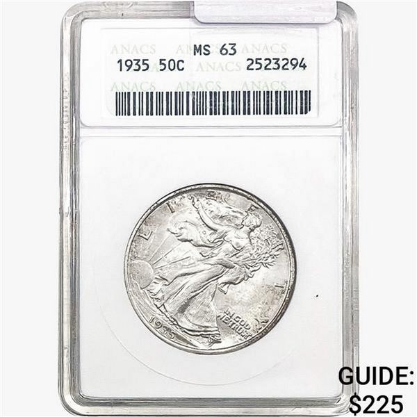 1935 Walking Liberty Half Dollar ANACS MS63