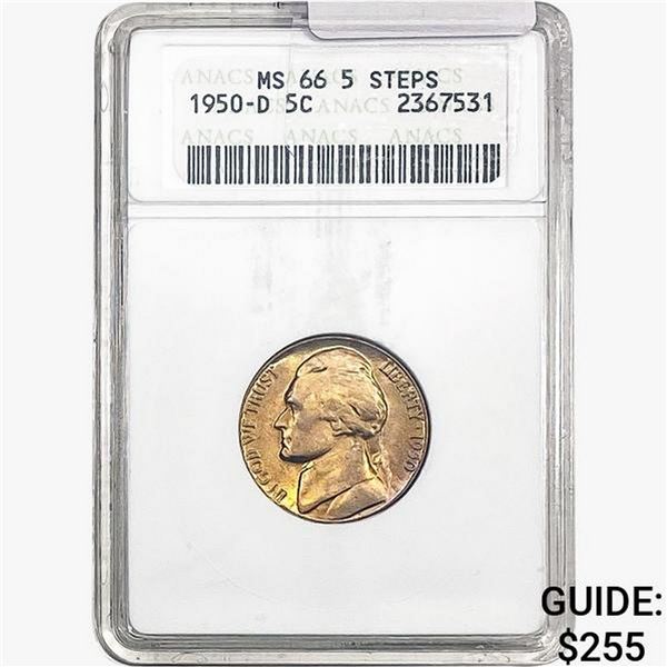 1950-D Jefferson Nickel ANACS MS66 5 Steps