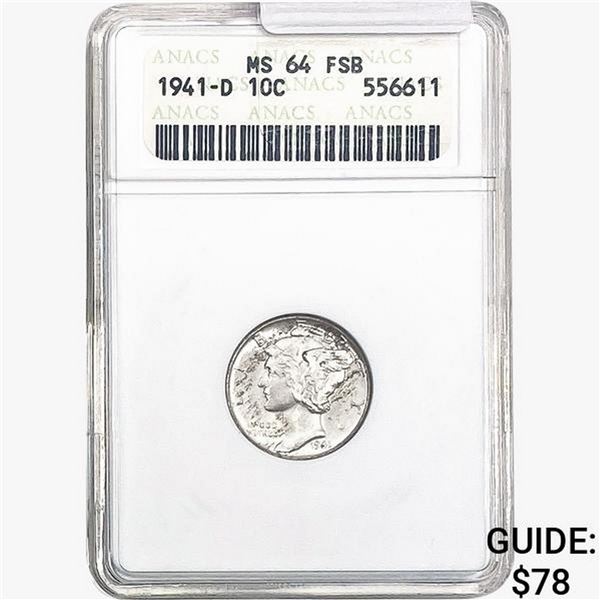 1941-D Mercury Silver Dime ANACS MS64 FSB