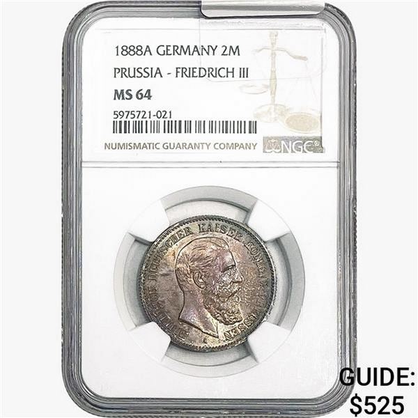 1888A Germany 2M Friedrich III Prussia NGC MS64