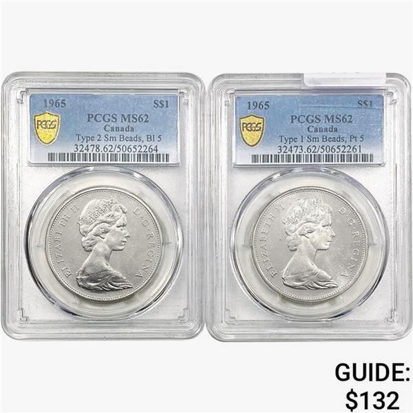 [2]1965 Canada Silver $1 PCGS MS62 Ty. 1/2 Sm Beads