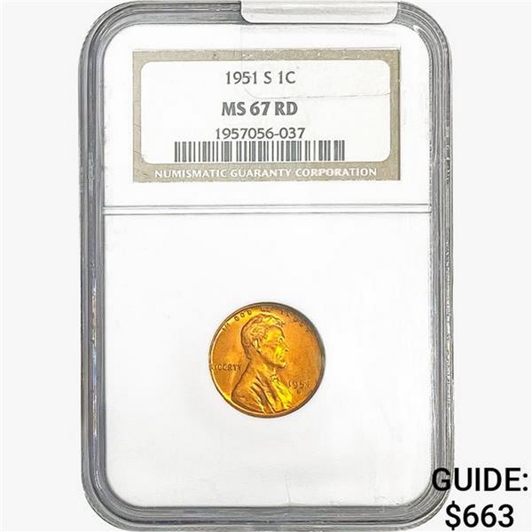 1951-S Wheat Cent NGC MS67 RD