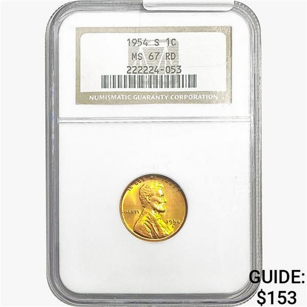 1954-S Wheat Cent NGC MS67 RD