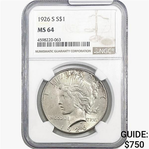1926-S Silver Peace Dollar NGC MS64