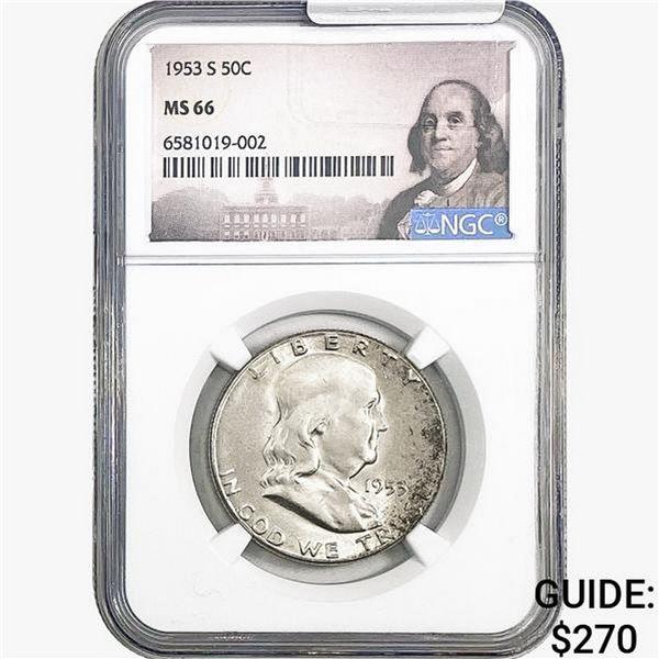 1953-S Franklin Half Dollar NGC MS66