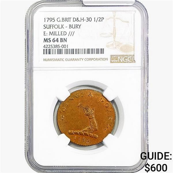 1975 G.Brit D&H-30 1/2P Suffolk-Bury NGC MS64 BN