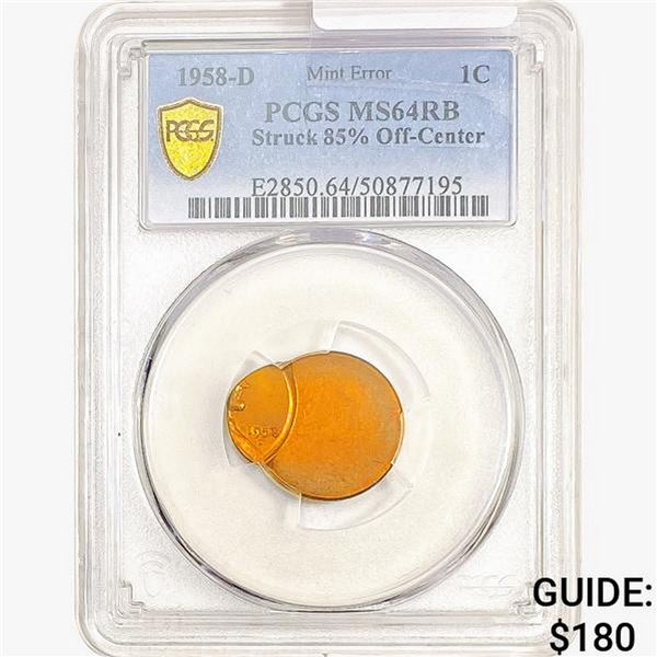 1958-D Wheat Cent PCGS MS64 RB 85% Off-Center