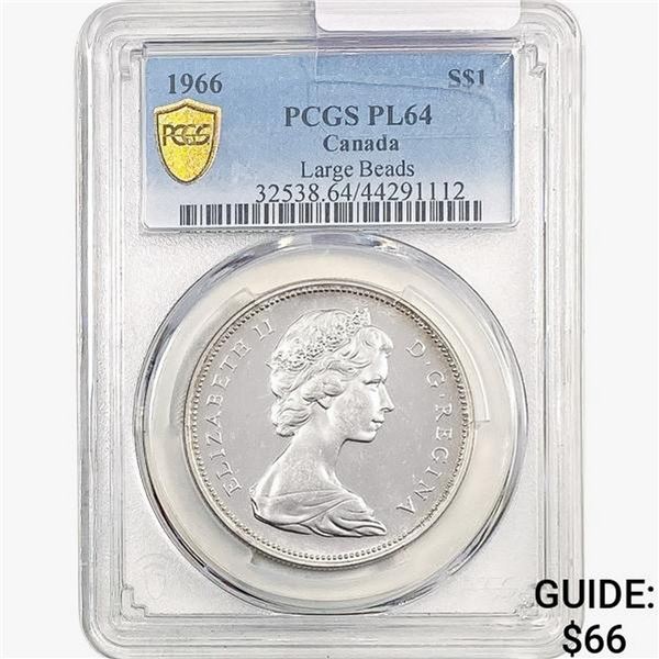 1966 Canada Silver $1 PCGS PL64 Large Beads