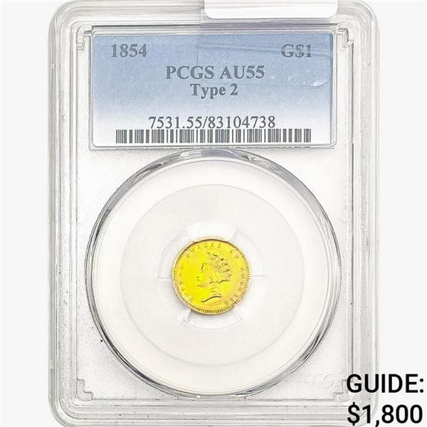 1854 Rare Gold Dollar PCGS AU55