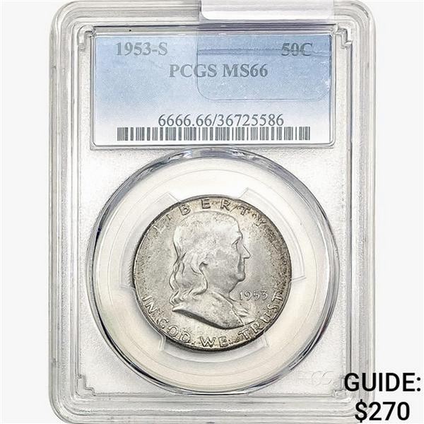 1953-S Franklin Half Dollar PCGS MS66