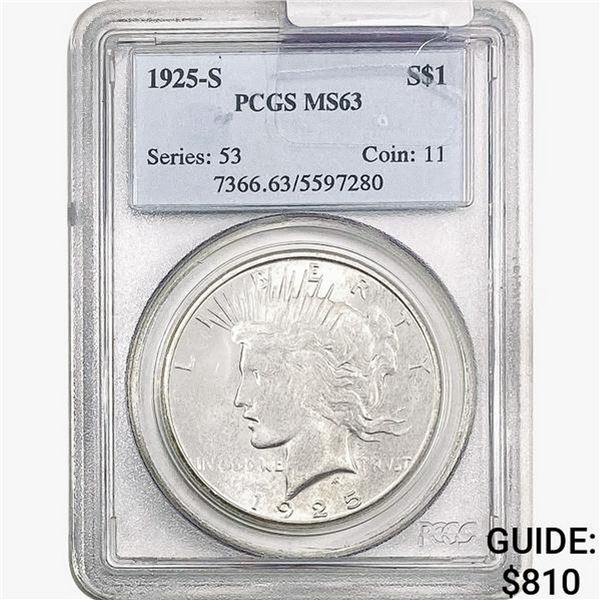 1925-S Silver Peace Dollar PCGS MS63